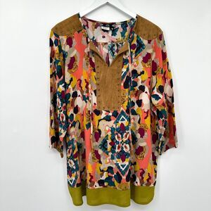 Tru Luxe Jeans Tunic Top Shirt Size‎ Medium 3/4 Roll Tab Sleeves Artsy Blouse